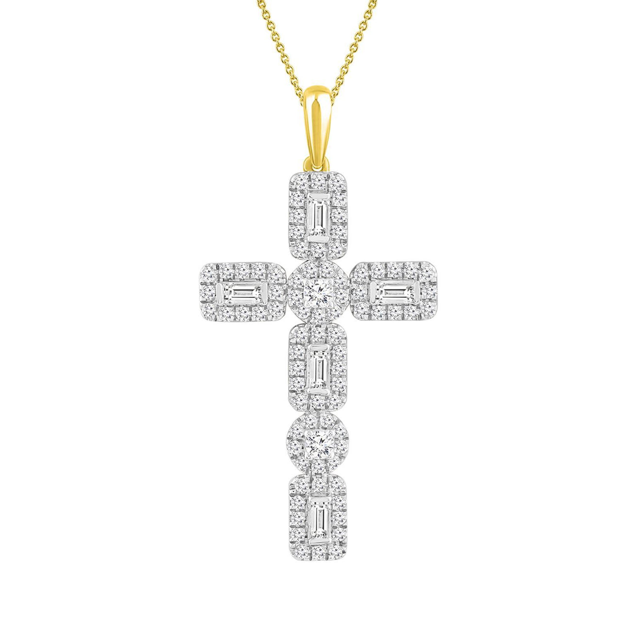 LADIES PENDANT 1/2 CT ROUND/BAGUETTE DIAMOND 10K YELLOW GOLD