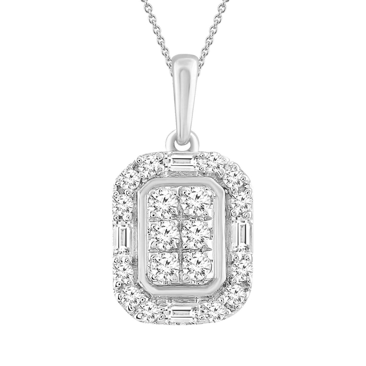 LADIES PENDANT 1/4 CT ROUND/BAGUETTE DIAMOND 10K WHITE GOLD