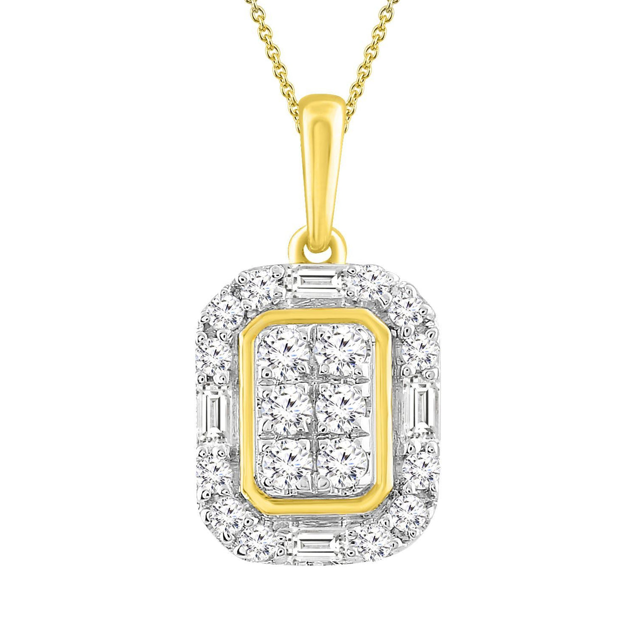 LADIES PENDANT 1/4 CT ROUND/BAGUETTE DIAMOND 10K YELLOW GOLD