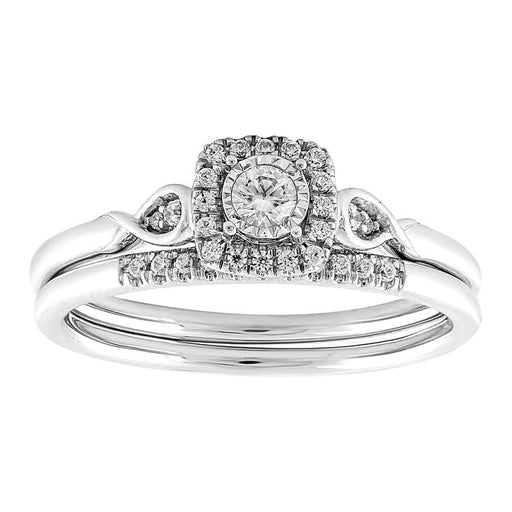 LADIES BRIDAL RING SET 1/5 CT ROUND DIAMOND 10K WHITE GOLD