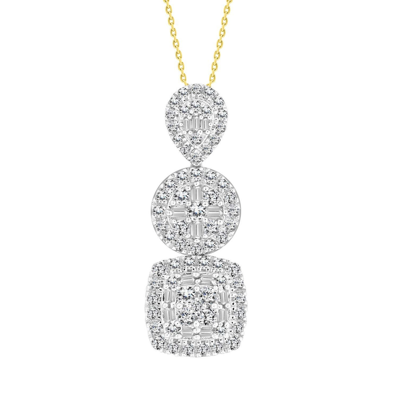 LADIES PENDANT 1 CT ROUND/BAGUETTE DIAMOND 14K YELLOW GOLD