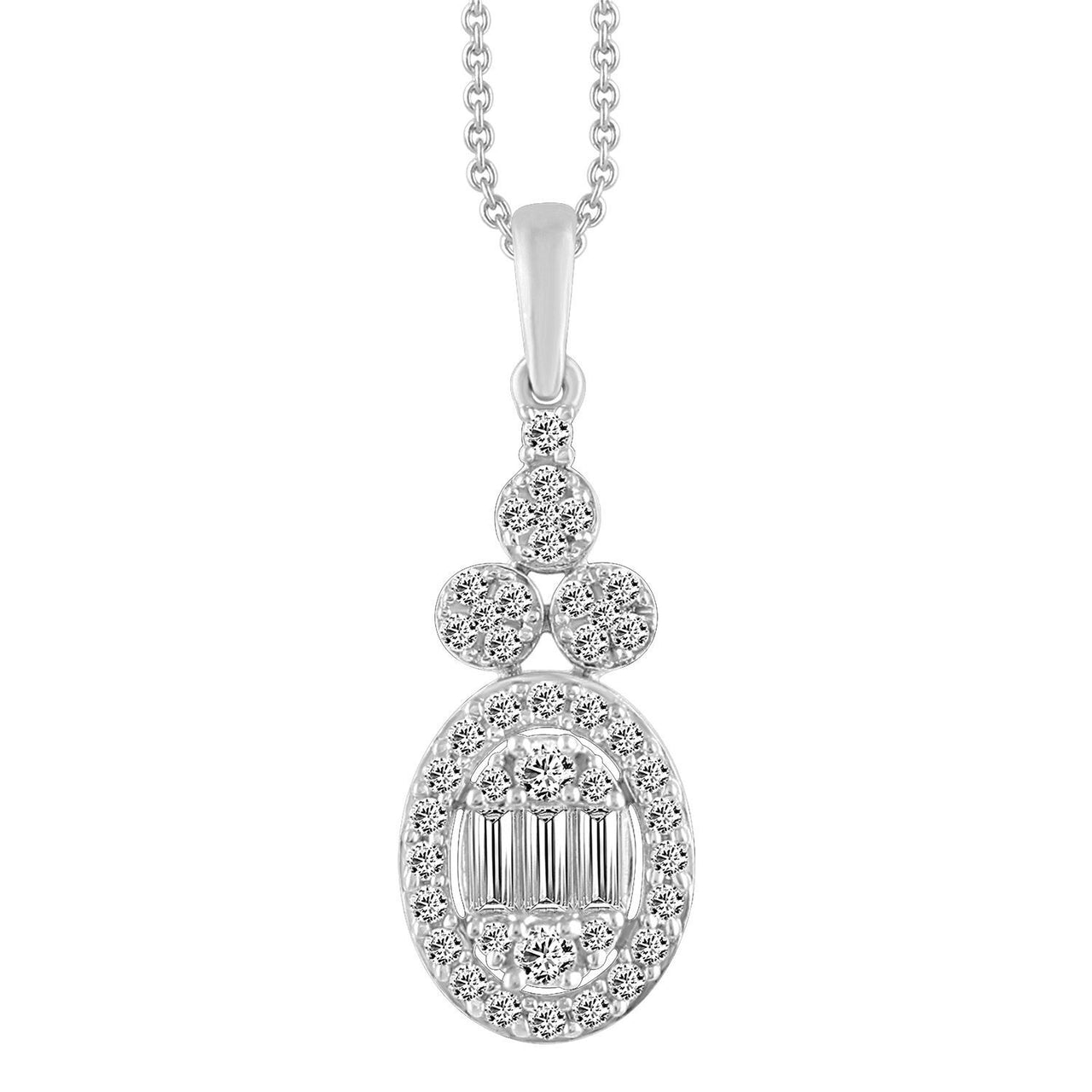 LADIES PENDANT 1/3 CT ROUND/BAGUETTE DIAMOND 10K WHITE GOLD