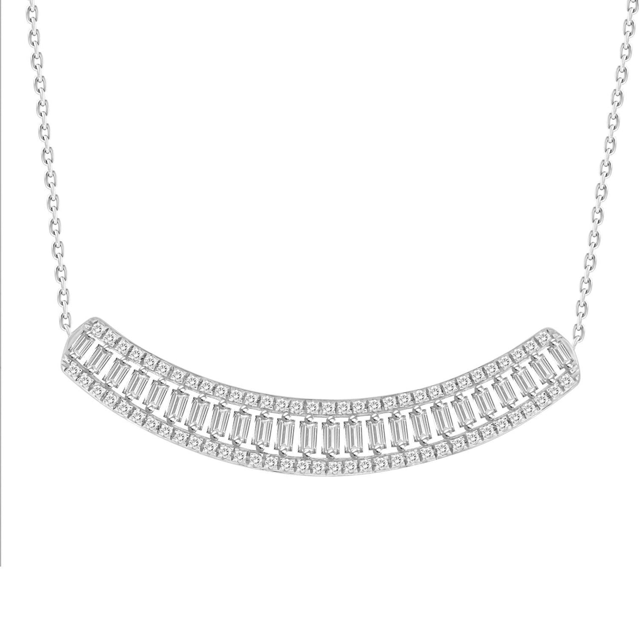 LADIES NECKLACE 1/3 CT ROUND/BAGUETTE DIAMOND 10K WHITE GOLD