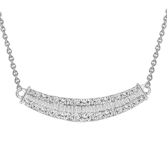 LADIES NECKLACE 1/2 CT ROUND/BAGUETTE DIAMOND 10K WHITE GOLD