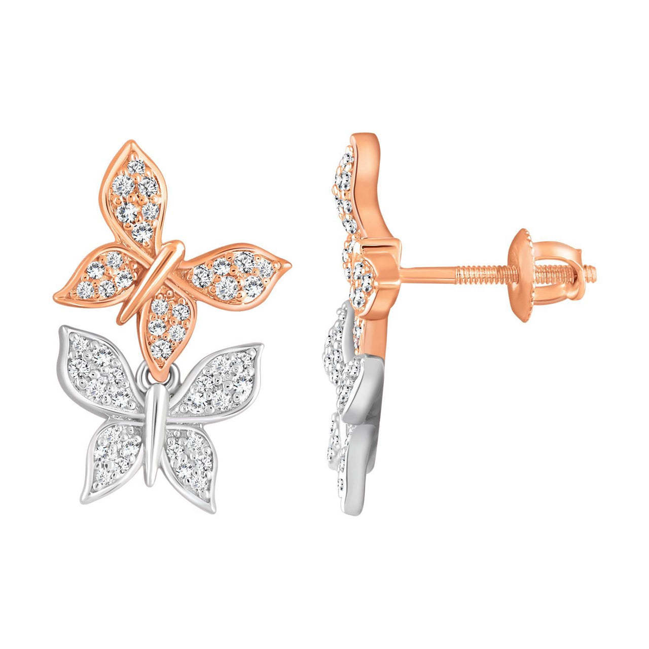 LADIES EARRING 1/4 CT ROUND DIAMOND 10K WHITE/ROSE GOLD