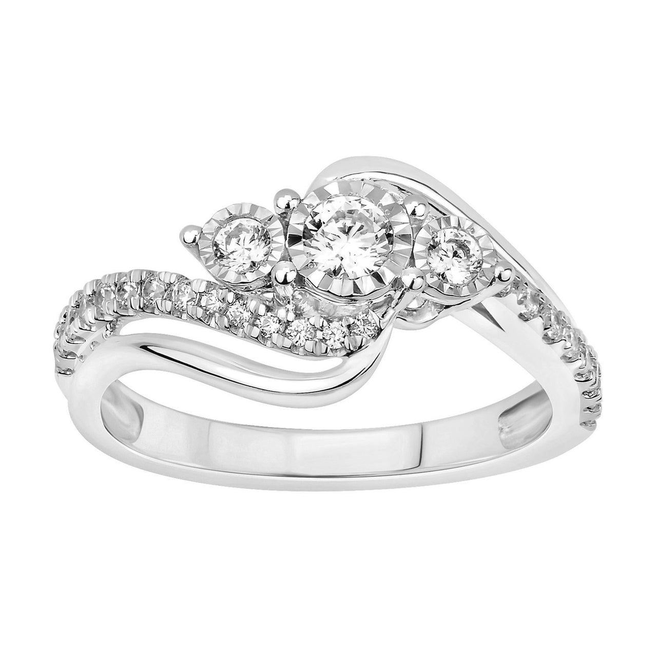 LADIES RING 1/2 CT ROUND DIAMOND 10K WHITE GOLD