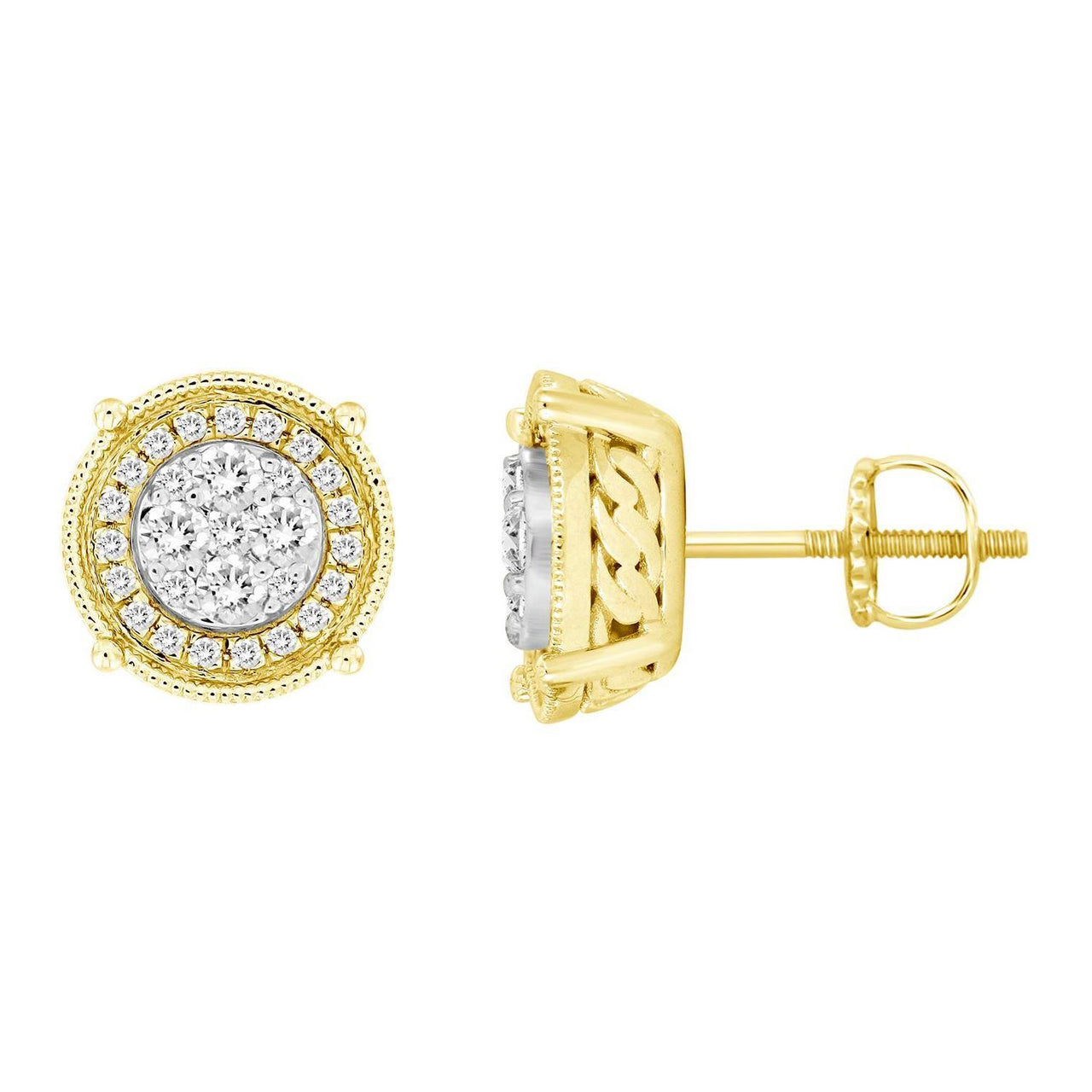 MEN'S EARRINGS 1/2 CT ROUND DIAMOND 10K YELLOW GOLD