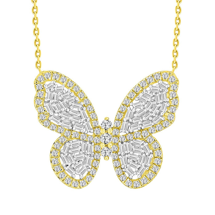 LADIES NECKLACE 1 CT ROUND/BAGUETTE DIAMOND 10K YELLOW GOLD