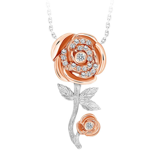 LADIES NECKLACE 1/10 CT ROUND DIAMOND 10K WHITE/ROSE GOLD