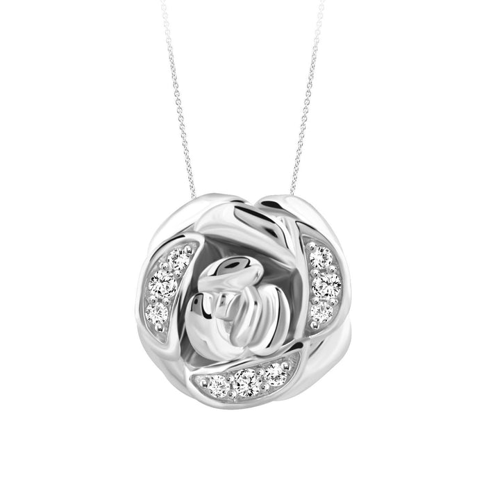 LADIES NECKLACE 1/6 CT ROUND DIAMOND 10K WHITE GOLD