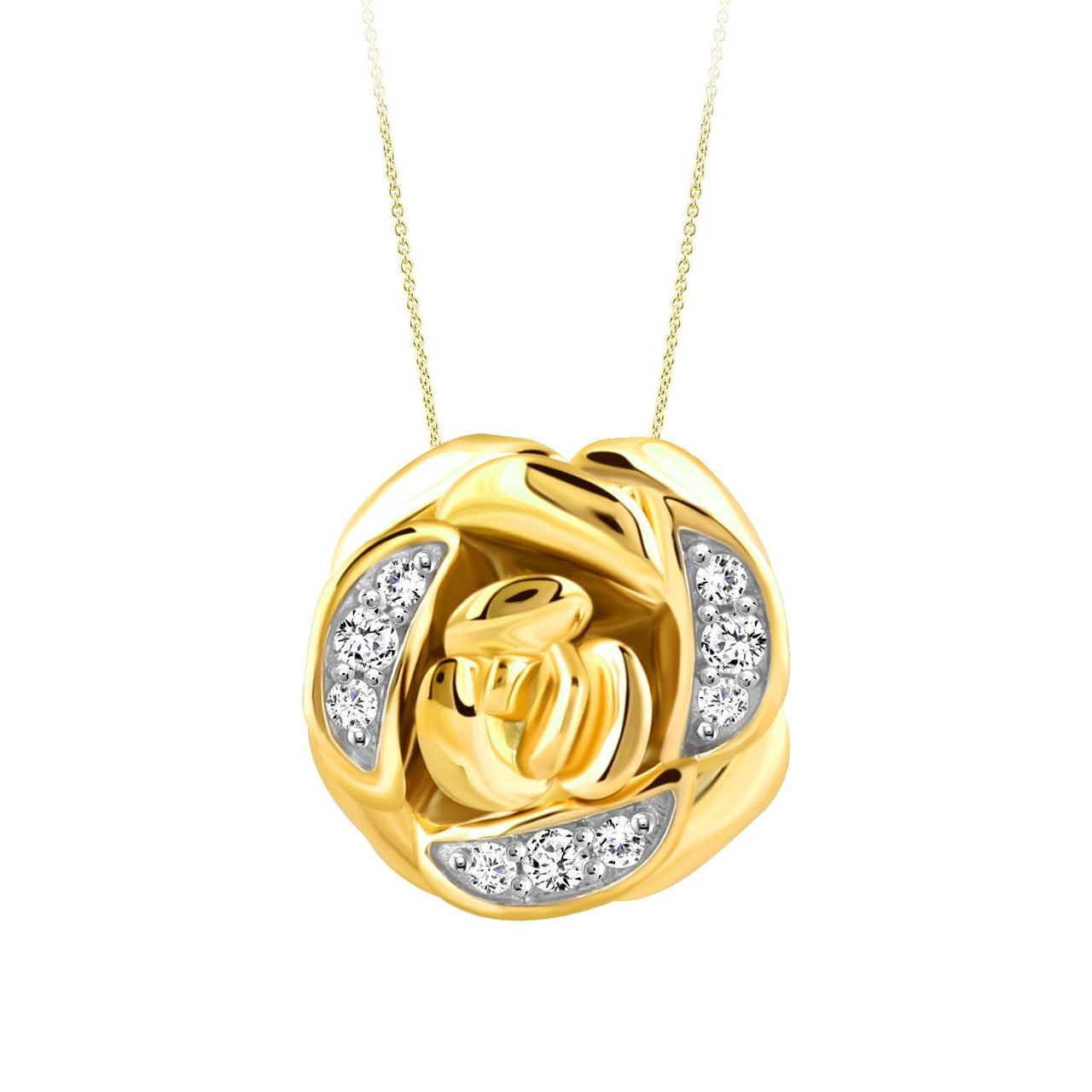 LADIES NECKLACE 1/6 CT ROUND DIAMOND 10K YELLOW GOLD