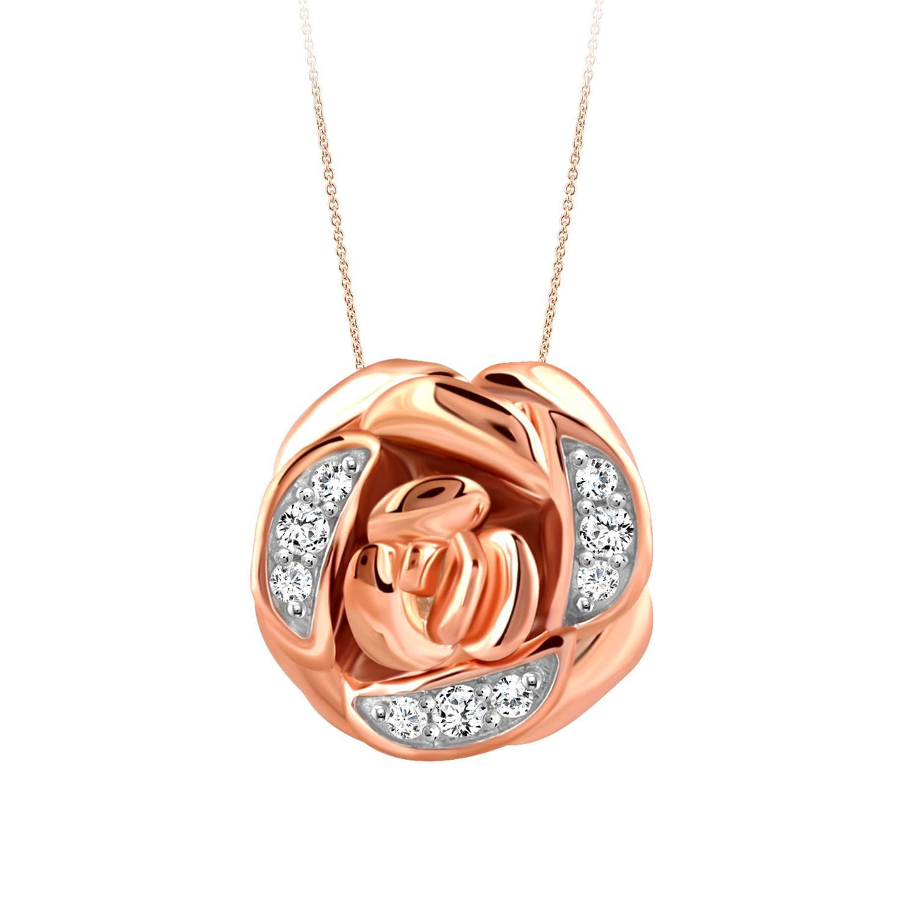 LADIES NECKLACE 1/6 CT ROUND DIAMOND 10K ROSE GOLD