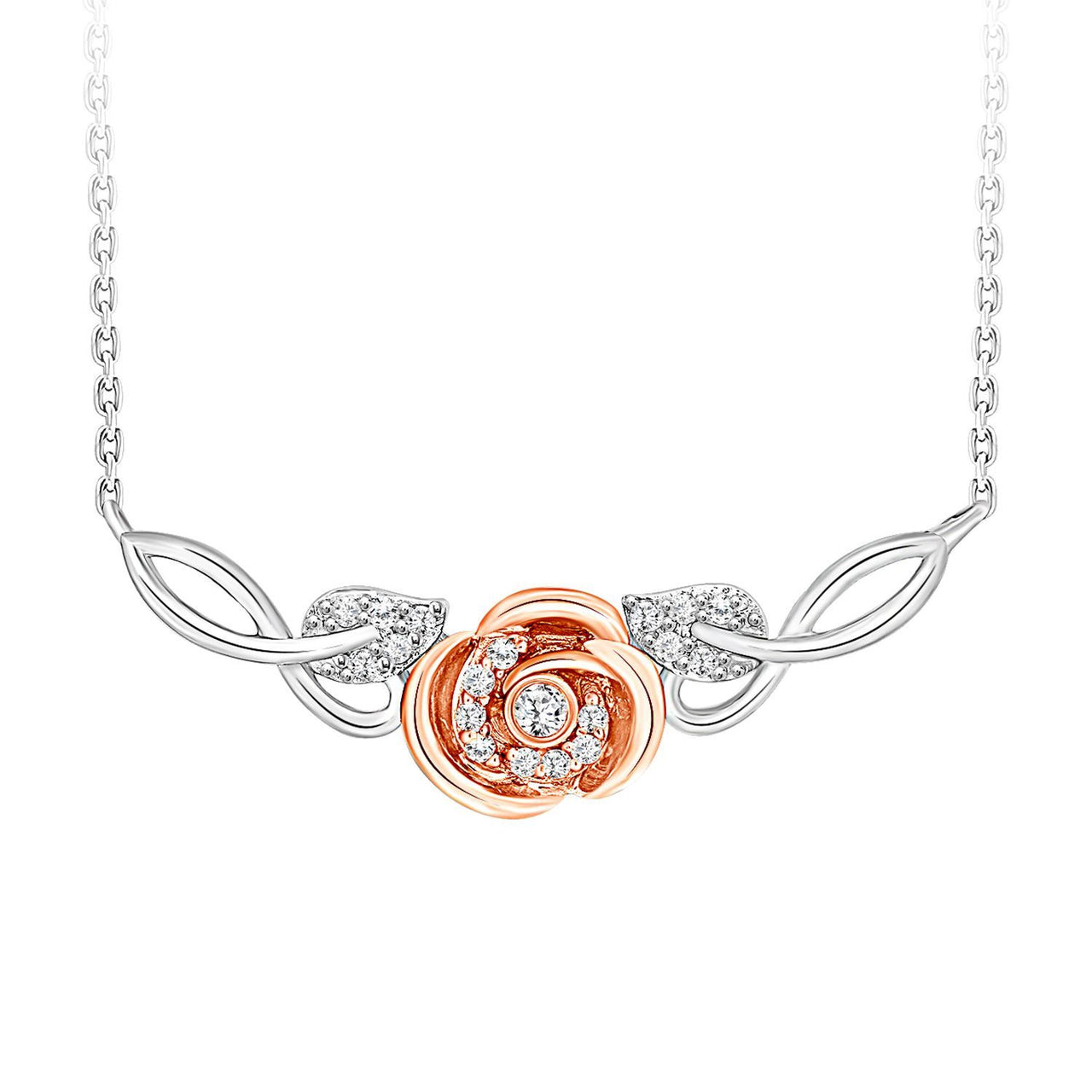 LADIES NECKLACE 1/10 CT ROUND DIAMOND 10K WHITE/ROSE GOLD