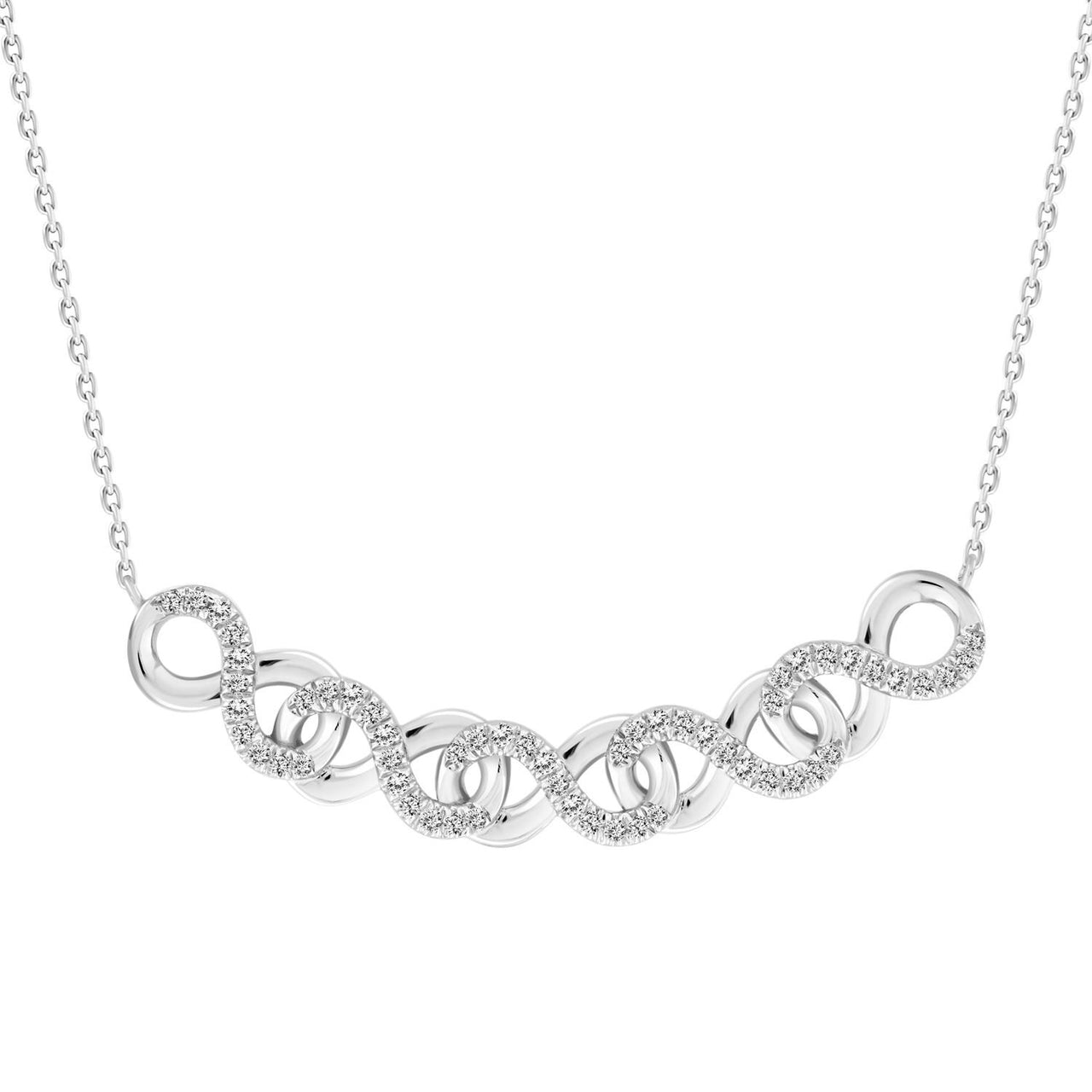 LADIES NECKLACE 1/6 CT ROUND DIAMOND 10K WHITE GOLD