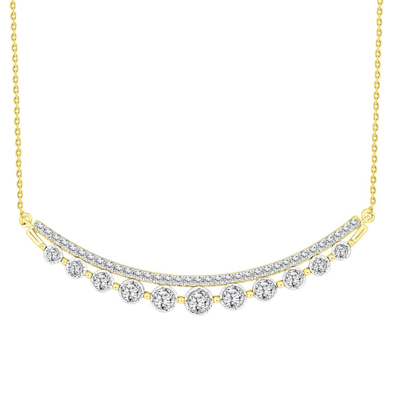 LADIES NECKLACE 3/4 CT ROUND DIAMOND 14K YELLOW GOLD