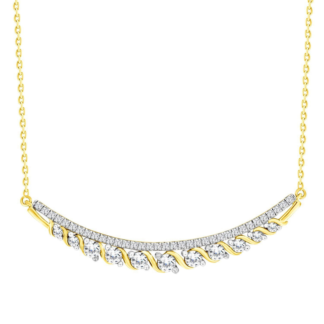 LADIES NECKLACE 3/4 CT ROUND DIAMOND 14K YELLOW GOLD