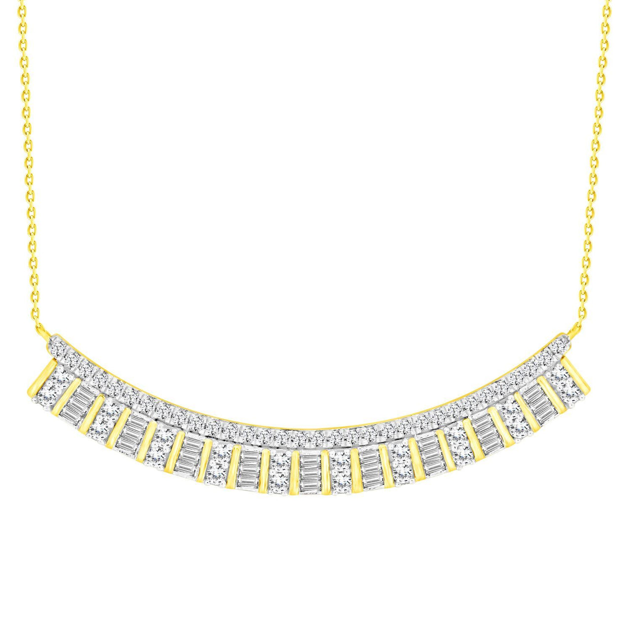 LADIES NECKLACE 3/4 CT ROUND/BAGUETTE DIAMOND 14K YELLOW GOLD