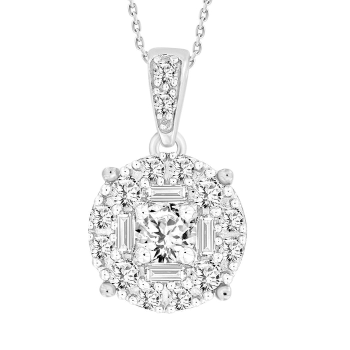 LADIES PENDANT 3/8 CT ROUND/BAGUETTE DIAMOND 14K WHITE GOLD (CEN-0.15ct)