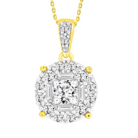 Thumbnail for LADIES PENDANT 3/8 CT ROUND/BAGUETTE DIAMOND 14K YELLOW GOLD (CEN-0.15ct)