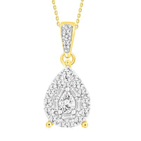 Thumbnail for LADIES PENDANT 3/8 CT ROUND/BAGUETTE/PEAR DIAMOND 14K YELLOW GOLD (CEN-0.15ct)