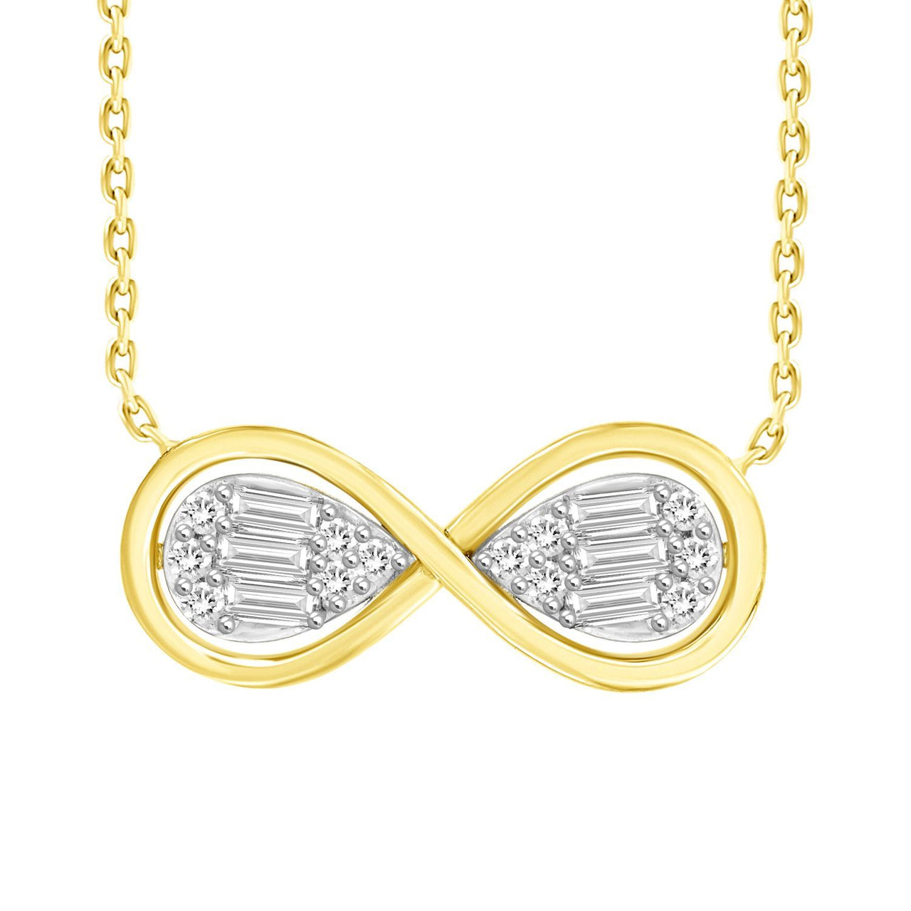 LADIES NECKLACE 1/4 CT ROUND/BAGUETTE DIAMOND 10K YELLOW GOLD