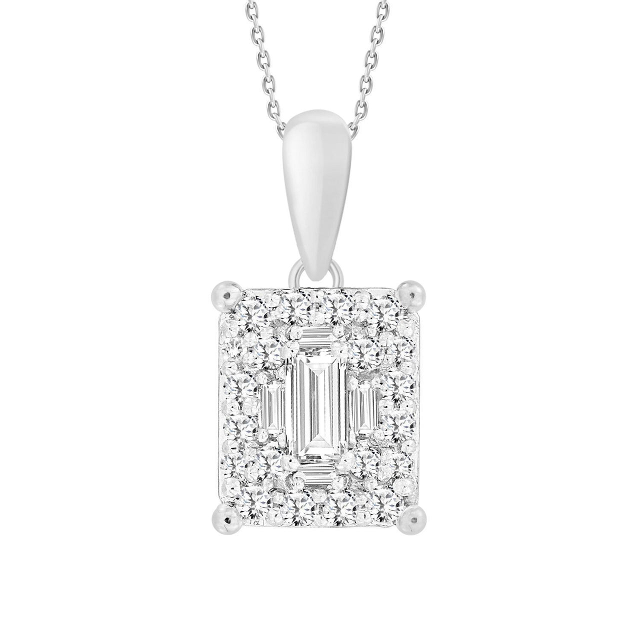 LADIES PENDANT 3/8 CT ROUND/BAGUETTE DIAMOND 14K WHITE GOLD