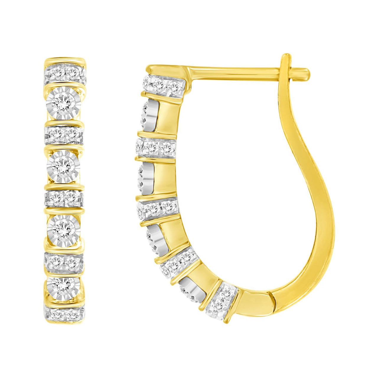 LADIES HOOPS 1/4 CT ROUND DIAMOND 10K YELLOW GOLD