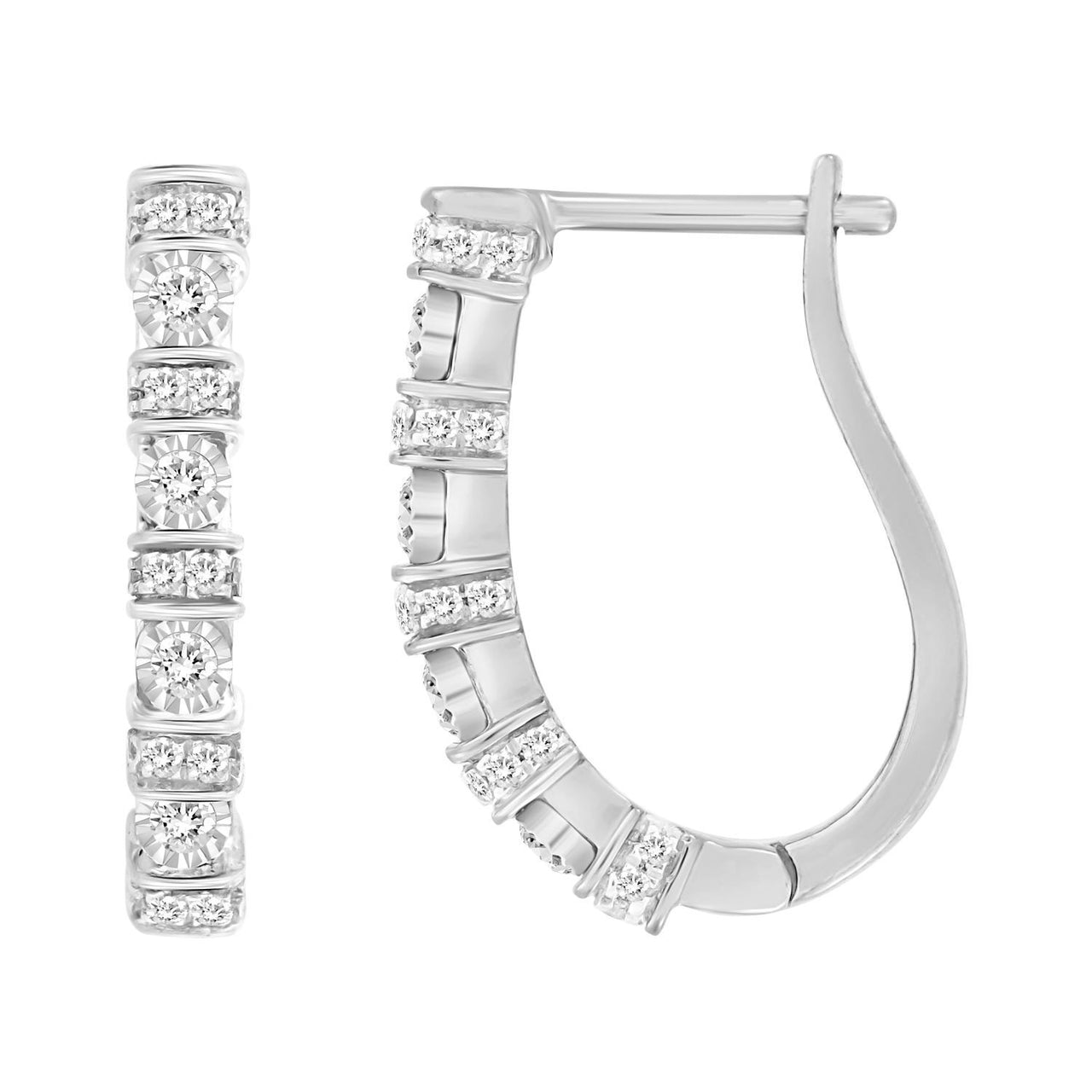 LADIES HOOPS 1/2 CT ROUND DIAMOND 10K WHITE GOLD