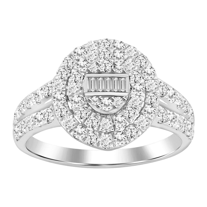 LADIES RING 3/4 CT ROUND/BAGUETTE DIAMOND 10K WHITE GOLD