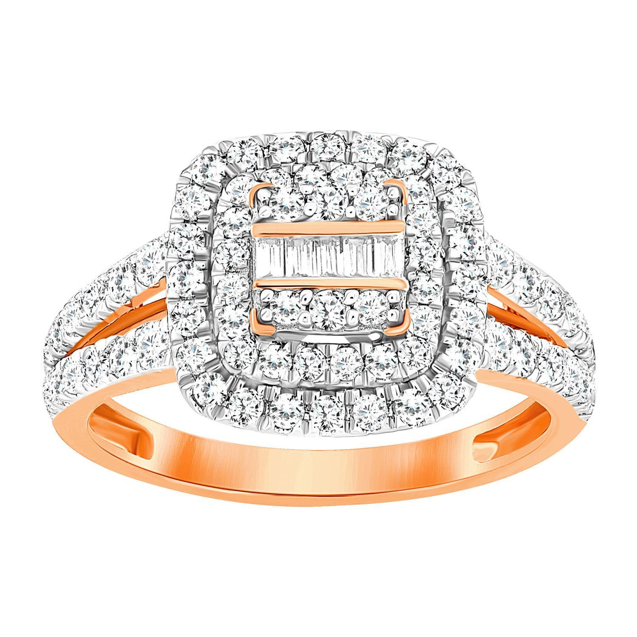LADIES RING 3/4 CT ROUND/BAGUETTE DIAMOND 10K  ROSE GOLD