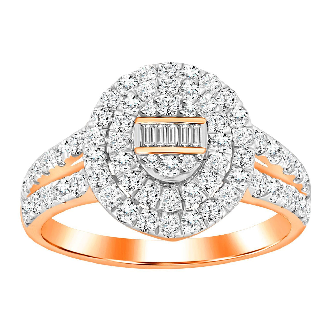 LADIES RING 3/4 CT ROUND/BAGUETTE DIAMOND 10K  ROSE GOLD