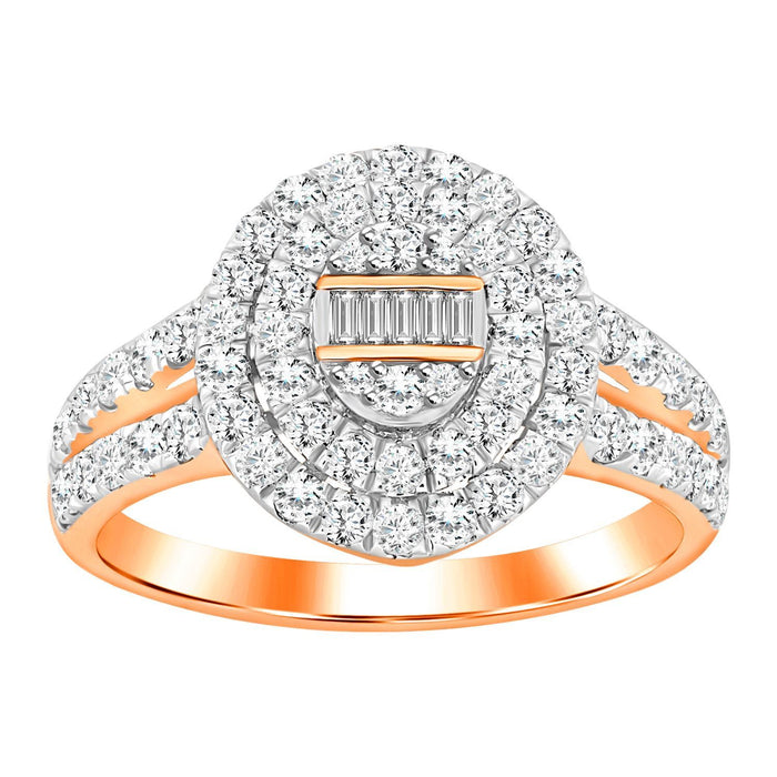 LADIES RING 3/4 CT ROUND/BAGUETTE DIAMOND 10K  ROSE GOLD