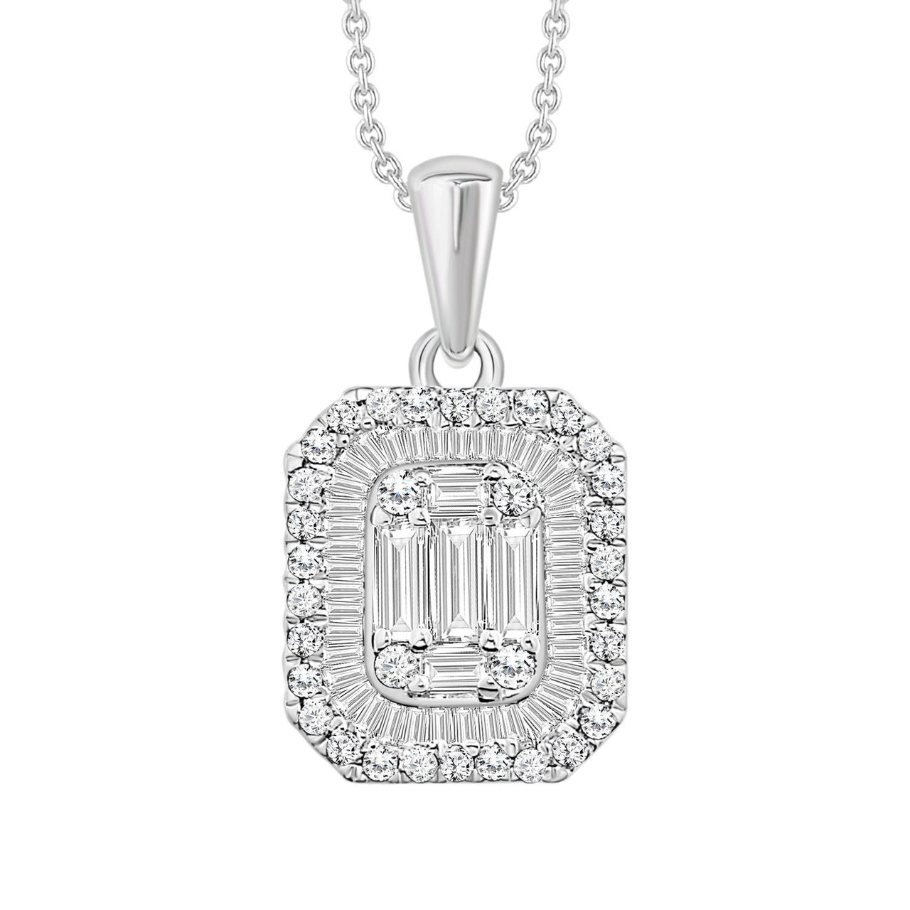 LADIES PENDANT 1/2 CT ROUND/BAGUETTE DIAMOND 14K WHITE GOLD