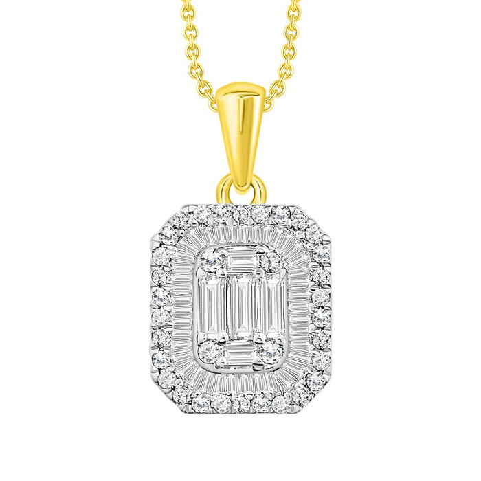 LADIES PENDANT 1/2 CT ROUND/BAGUETTE DIAMOND 14K YELLOW GOLD