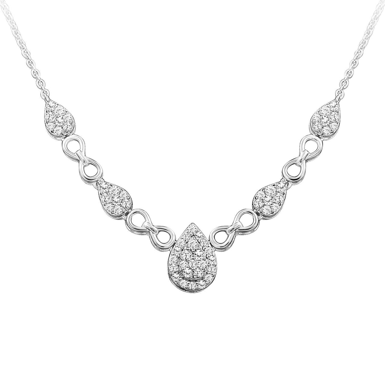 LADIES NECKLACE 1 CT ROUND DIAMOND 14K WHITE GOLD