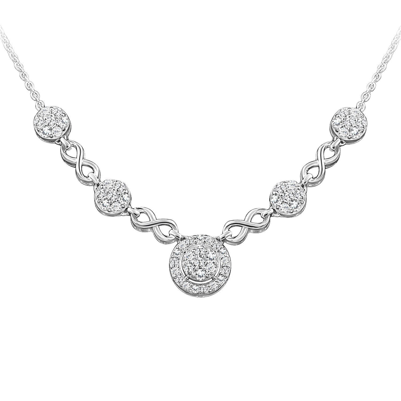 LADIES NECKLACE 1 1/4 CT ROUND DIAMOND 14K WHITE GOLD