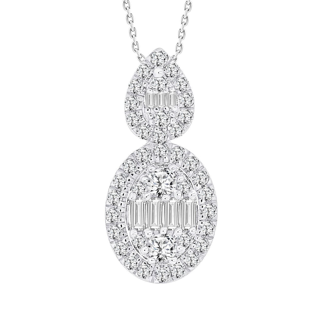 LADIES PENDANT 1/2 CT ROUND/BAGUETTE DIAMOND 14K WHITE GOLD