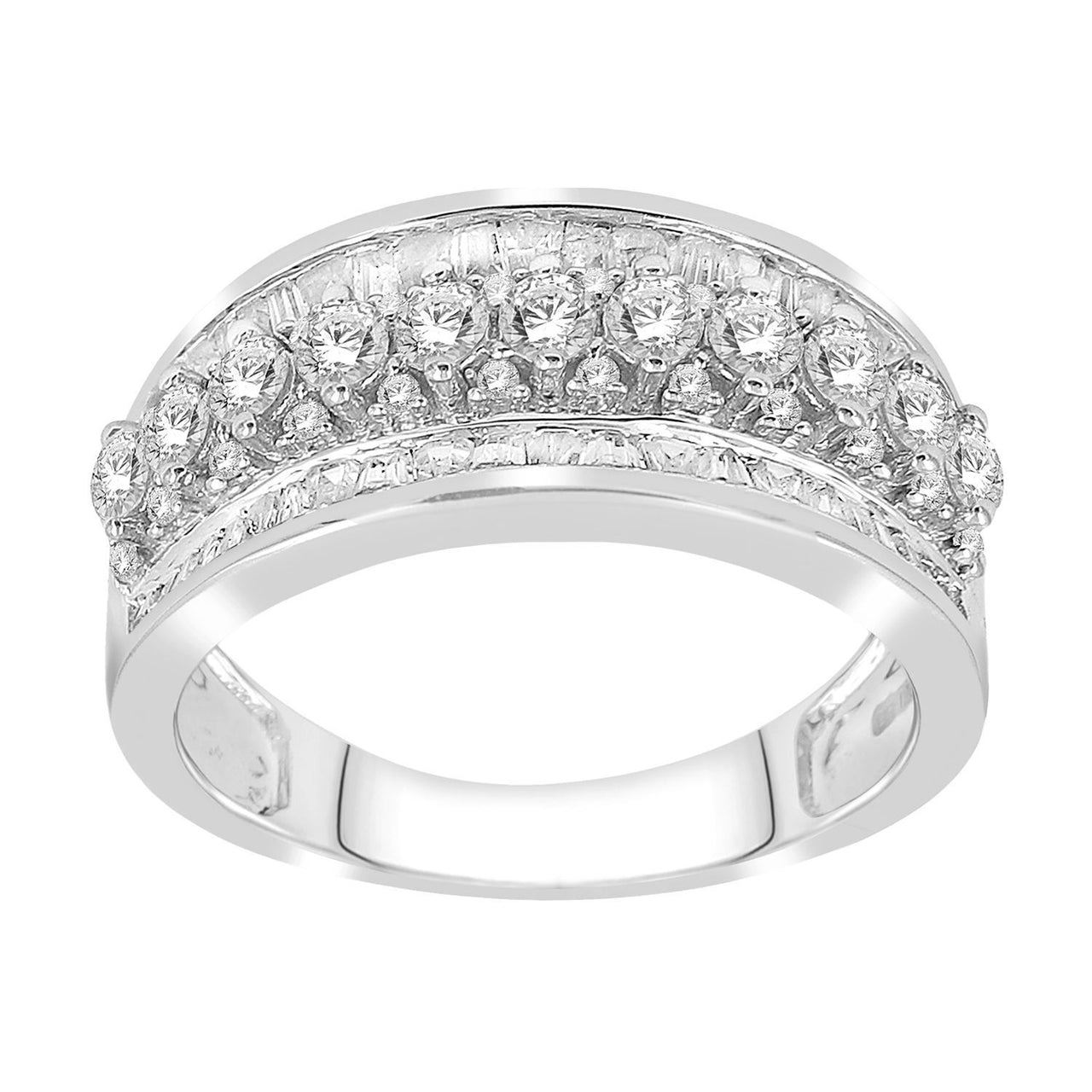 LADIES BAND 1 1/3 CT ROUND/BAGUETTE DIAMOND 10K WHITE GOLD