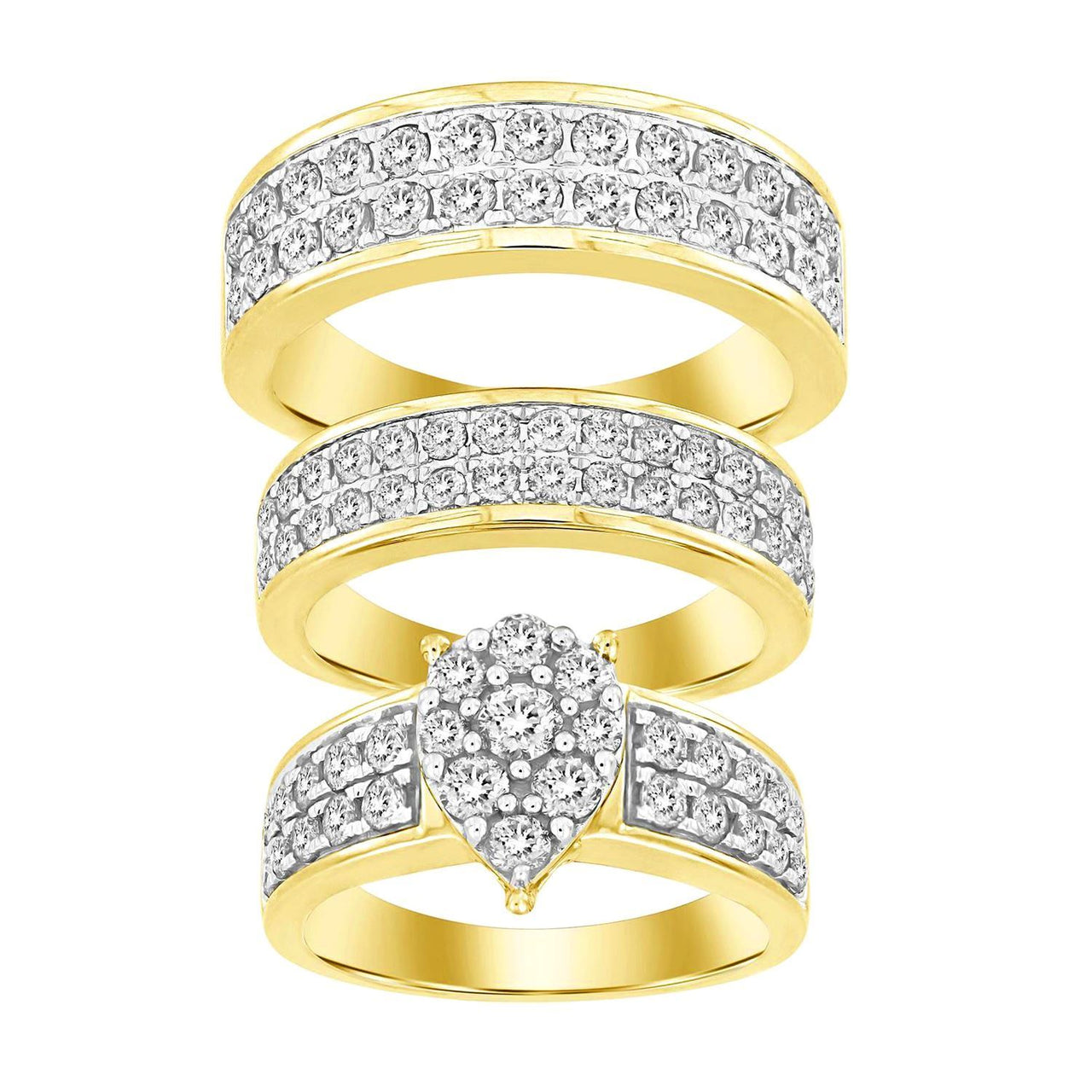 LADIES TRIO SET 3 CT ROUND DIAMOND 10K YELLOW GOLD