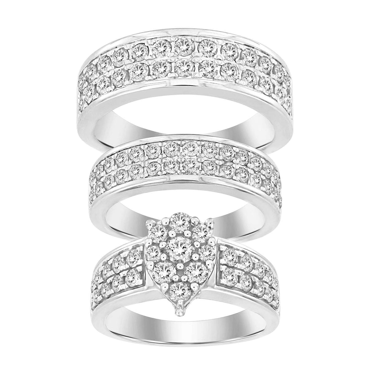 LADIES TRIO SET 3 CT ROUND DIAMOND 10K WHITE GOLD