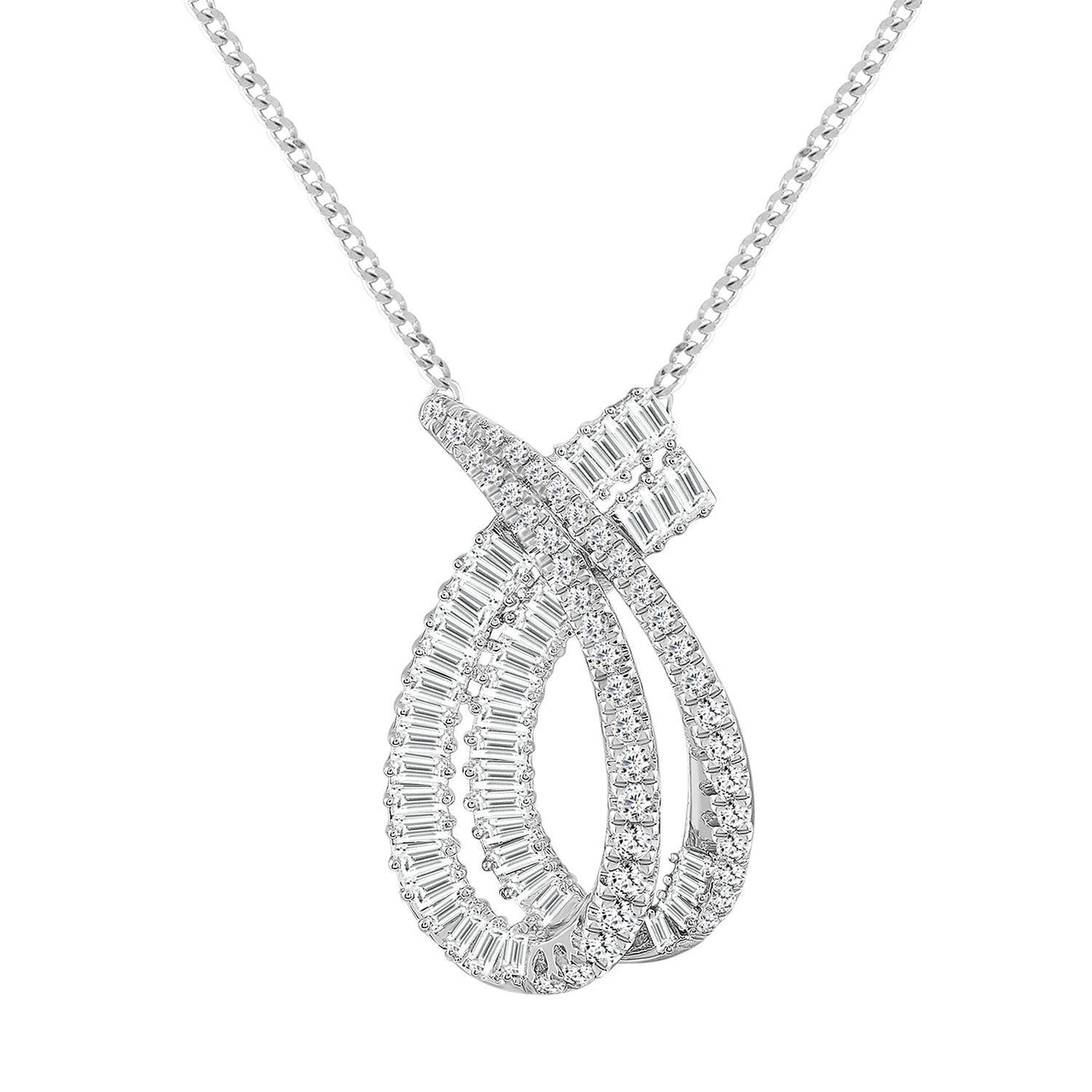 LADIES PENDANT 1 CT ROUND/BAGUETTE DIAMOND 14K WHITE GOLD