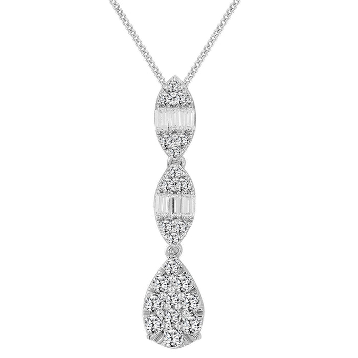 LADIES PENDANT 1/2 CT ROUND/BAGUETTE DIAMOND 14K WHITE GOLD