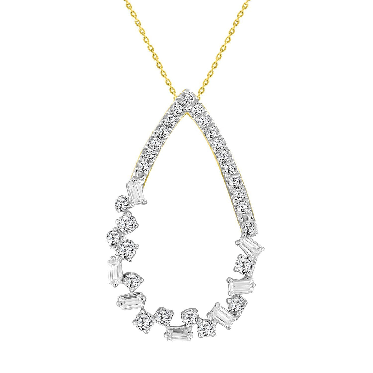 LADIES PENDANT 1/3 CT ROUND/BAGUETTE DIAMOND 14K YELLOW GOLD