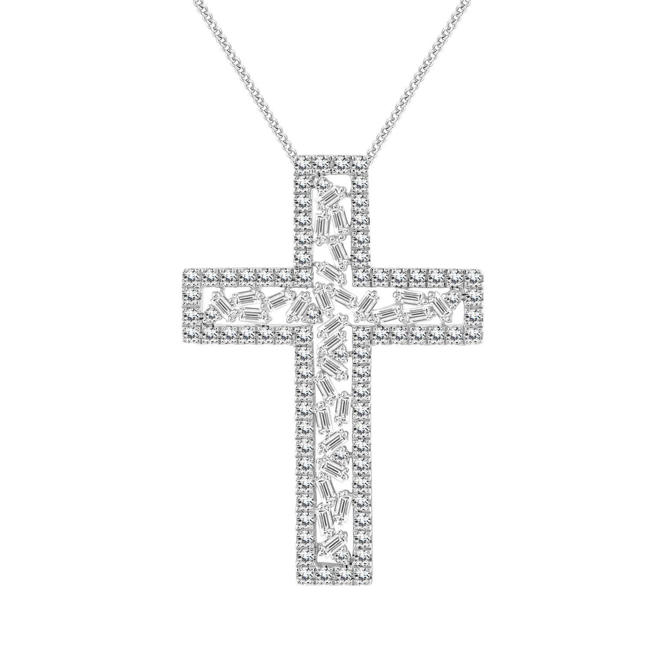 LADIES PENDANT 1 CT ROUND/BAGUETTE DIAMOND 14K WHITE GOLD