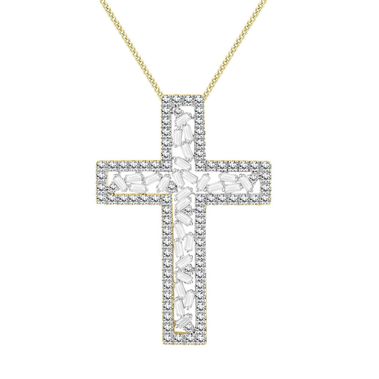 LADIES PENDANT 1 CT ROUND/BAGUETTE DIAMOND 14K YELLOW GOLD