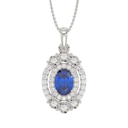 LADIES PENDANT 1 1/8 CT ROUND/OVAL TANZANITE DIAMOND 14K WHITE GOLD (CENTER-7/8 CT)