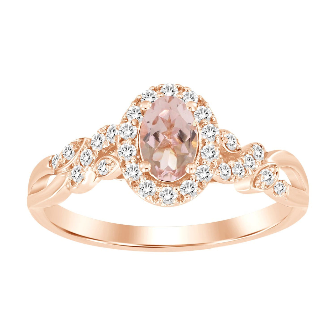 LADIES RING 1/5 CT ROUND/OVAL/PEACH MORGANITE DIAMOND 10K ROSE GOLD(CENTER-3/8)