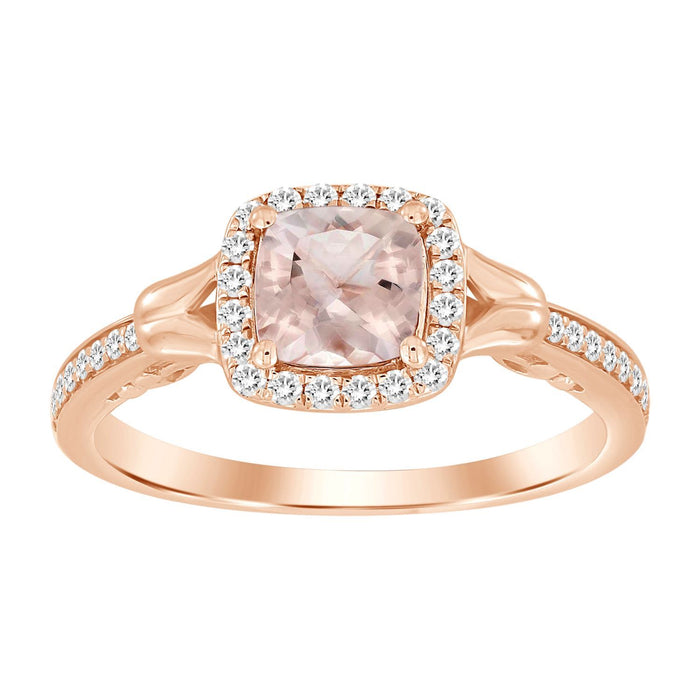 LADIES RING 1/5 CT ROUND/CUSHION/PEACH MORGANITE DIAMOND 10K ROSE GOLD(CENTER-1/2)