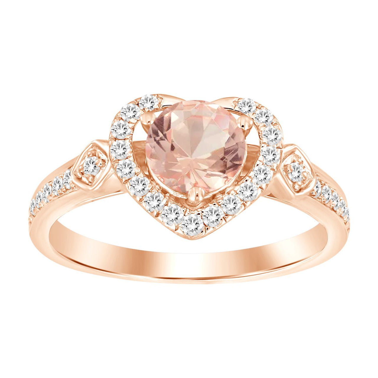 LADIES RING 1/5 CT ROUND/ROUND/PEACH MORGANITE DIAMOND 10K ROSE GOLD(CENTER-3/4)