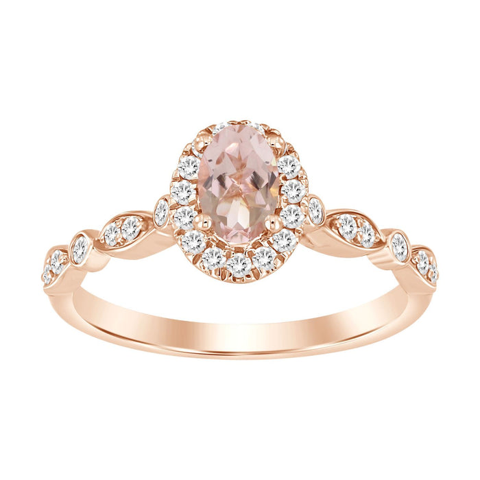 LADIES RING 1/5 CT ROUND/OVAL/PEACH MORGANITE DIAMOND 10K ROSE GOLD(CENTER-3/4)